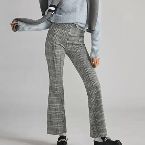 Anthropologie Pants - Anthropologie Maeve XL NWT Plaid Wide-Leg Pants Pull On Flare Kick Black New